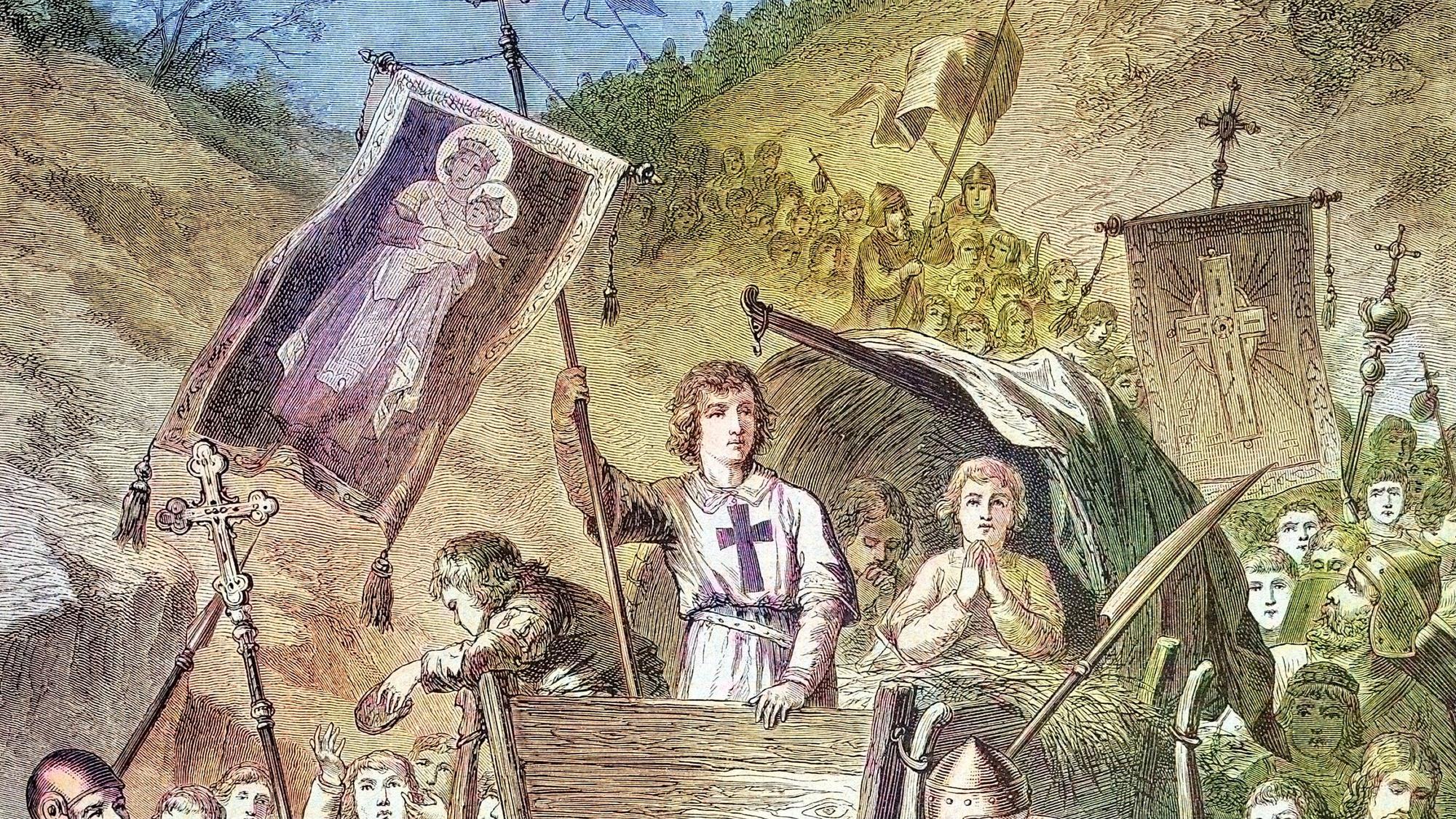 Der Kinderkreuzzug auf dem Weg ins heilige Land, 1212, Historisch, digital restaurierte Reproduktion von einer Vorlage aus dem 19. Jahrhundert