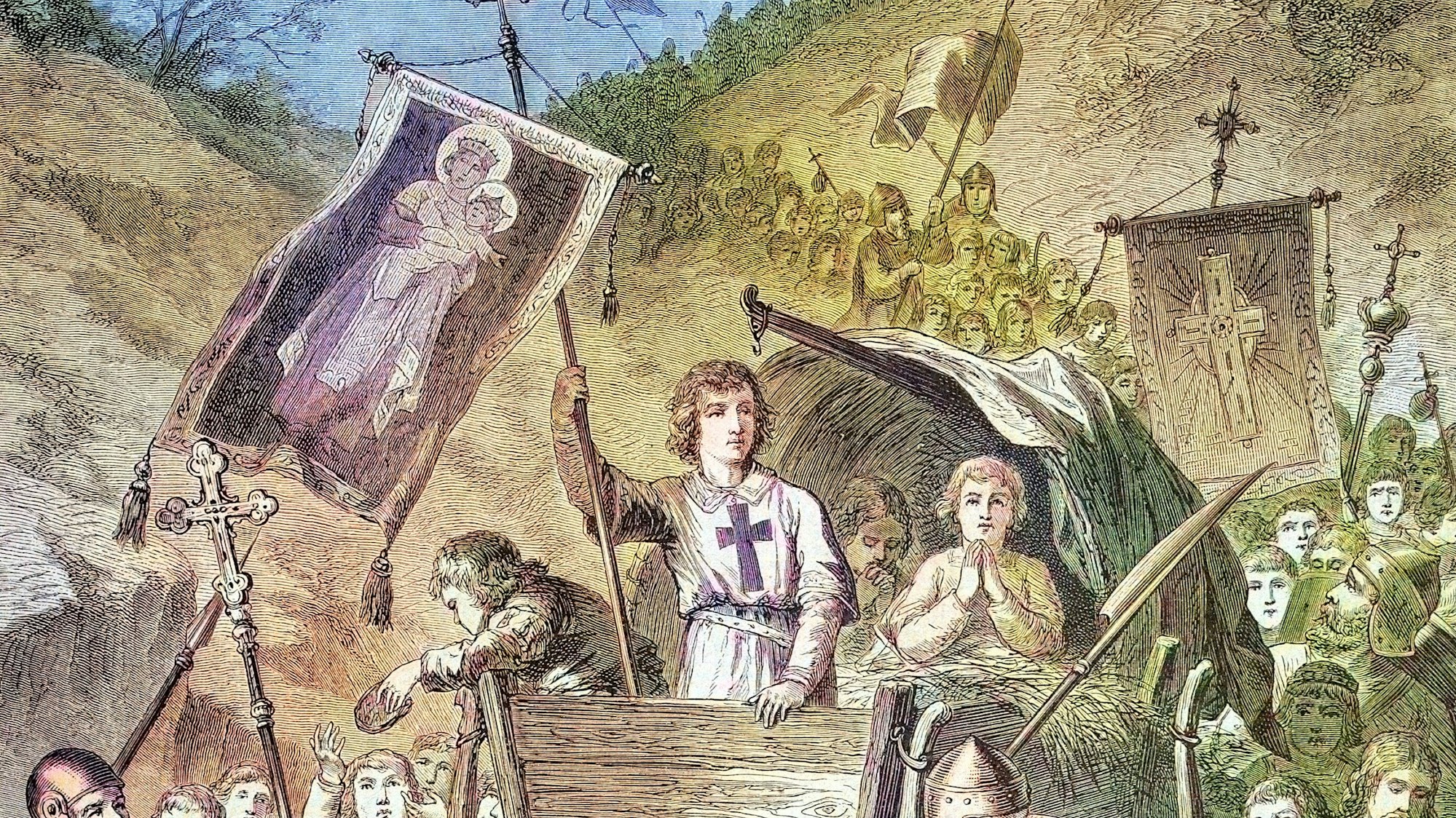 Der Kinderkreuzzug auf dem Weg ins heilige Land, 1212, Historisch, digital restaurierte Reproduktion von einer Vorlage aus dem 19. Jahrhundert