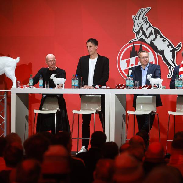 1. FC Köln, MMC-Studios, Mitgliederstammtisch, von links: Gerhard Struber, Christian Keller, Eckhard Sauren, Werner Wolf (1. FC Köln), 15.01.2025, Bild: Herbert Bucco