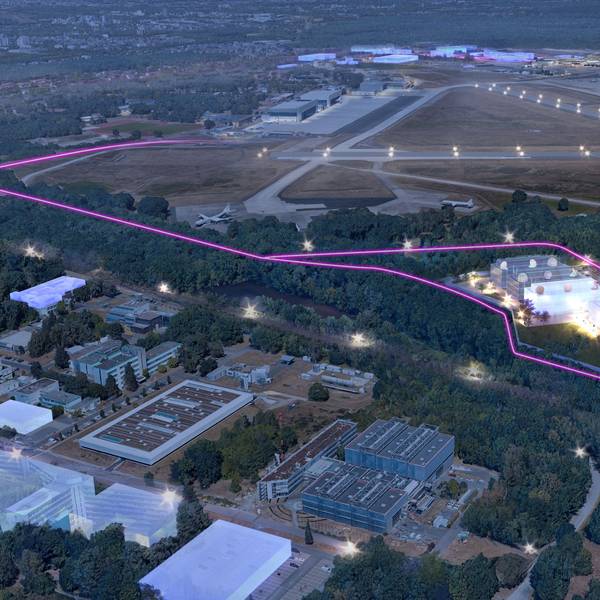 Animation des Spacehubs mit dem Kontrollzentrum GovSatCom am Flughafen Köln/Bonn