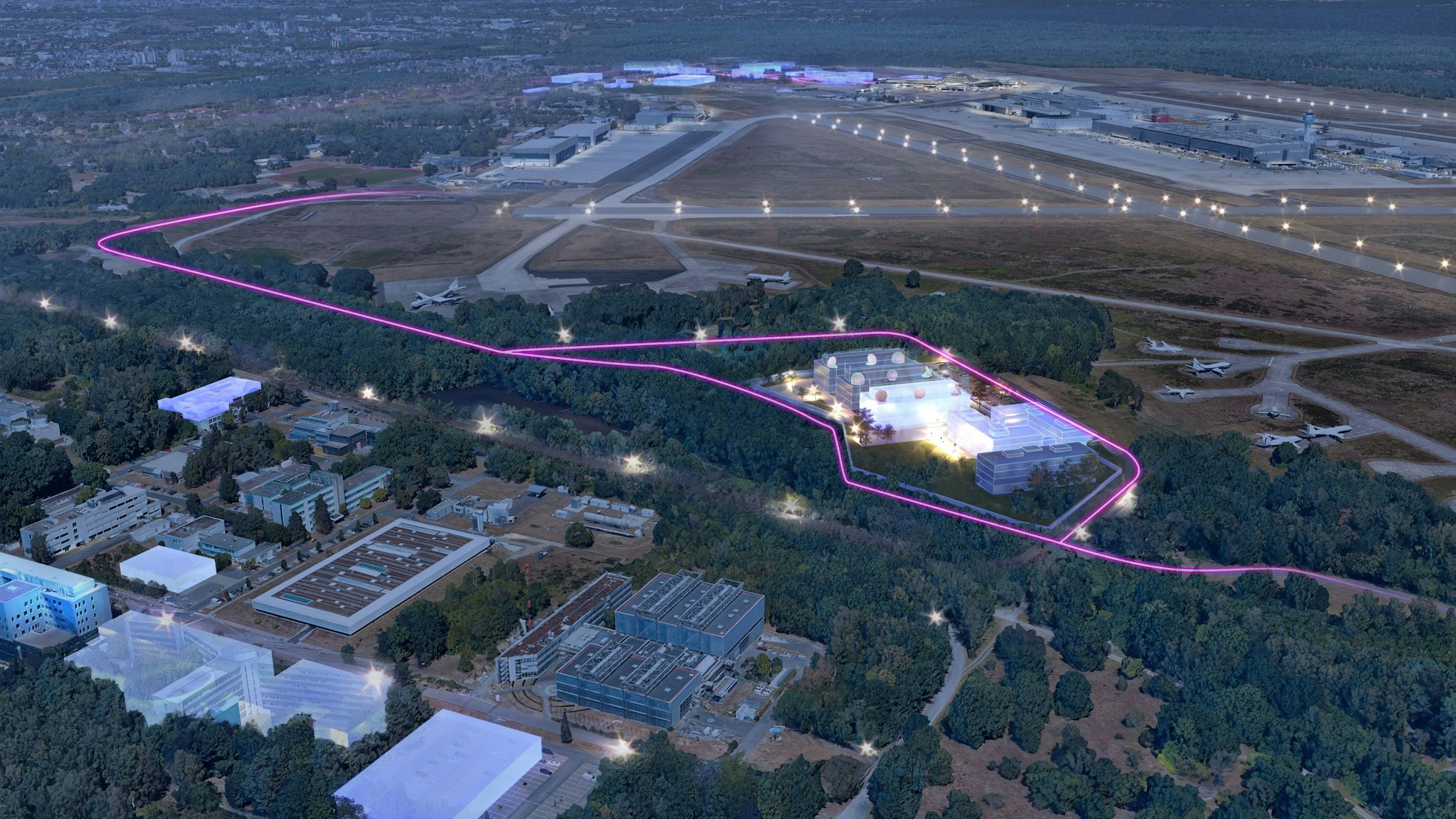 Animation des Spacehubs mit dem Kontrollzentrum GovSatCom am Flughafen Köln/Bonn