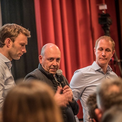 Bürgerversammlung mit BM Daniel Zimmermann 8Monheim) und Bayer 04, Fernando carro, Simon Rolfes und Anne Dannenberg . Foto: Ralf Krieger