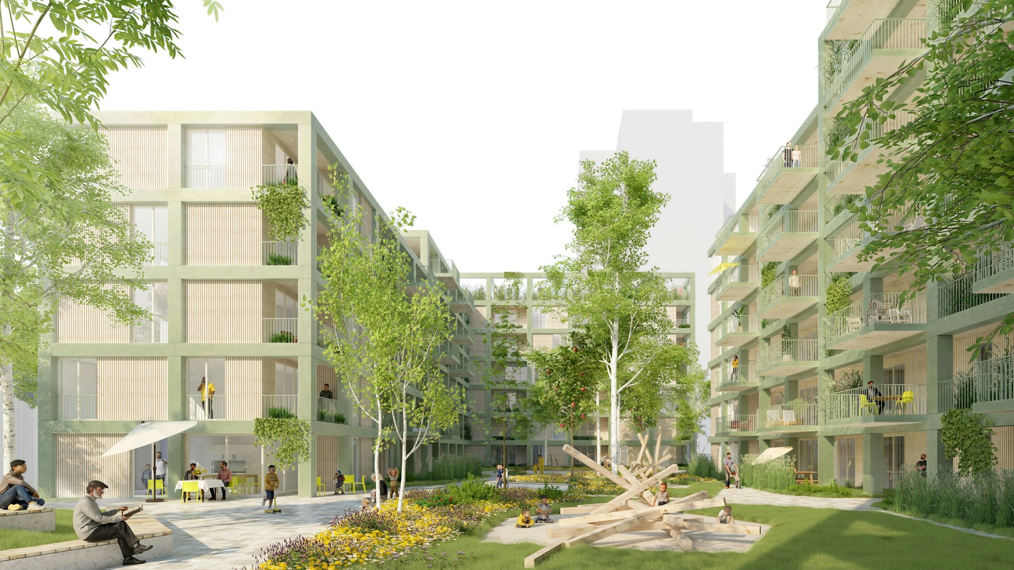 In zwei Gebäude haben die Hamburger Architekten aus dem Büro Schaltraum die knapp 140 Wohnungen aufgeteilt.