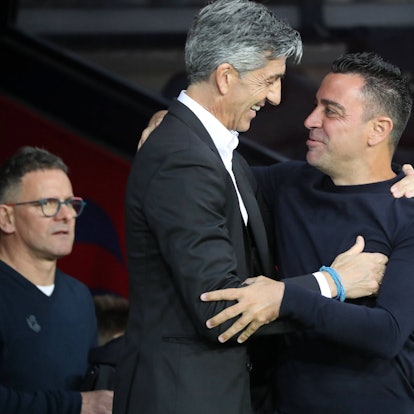 FC Barcelona, Barca v Real Sociedad - LaLiga EA Sports Imanol Alguacil and Xavi Hernandez are coaching during the match between FC Barcelona and Real Sociedad for week 35 of LaLiga EA Sports, taking place at the Olympic Stadium Lluis Companys in Barcelona, Spain, on May 13, 2024. Barcelona Barcelona Spain PUBLICATIONxNOTxINxFRA Copyright: xUrbanandsportx originalFilename:urbanandsport-fcbarcel240513_npK0W.jpg