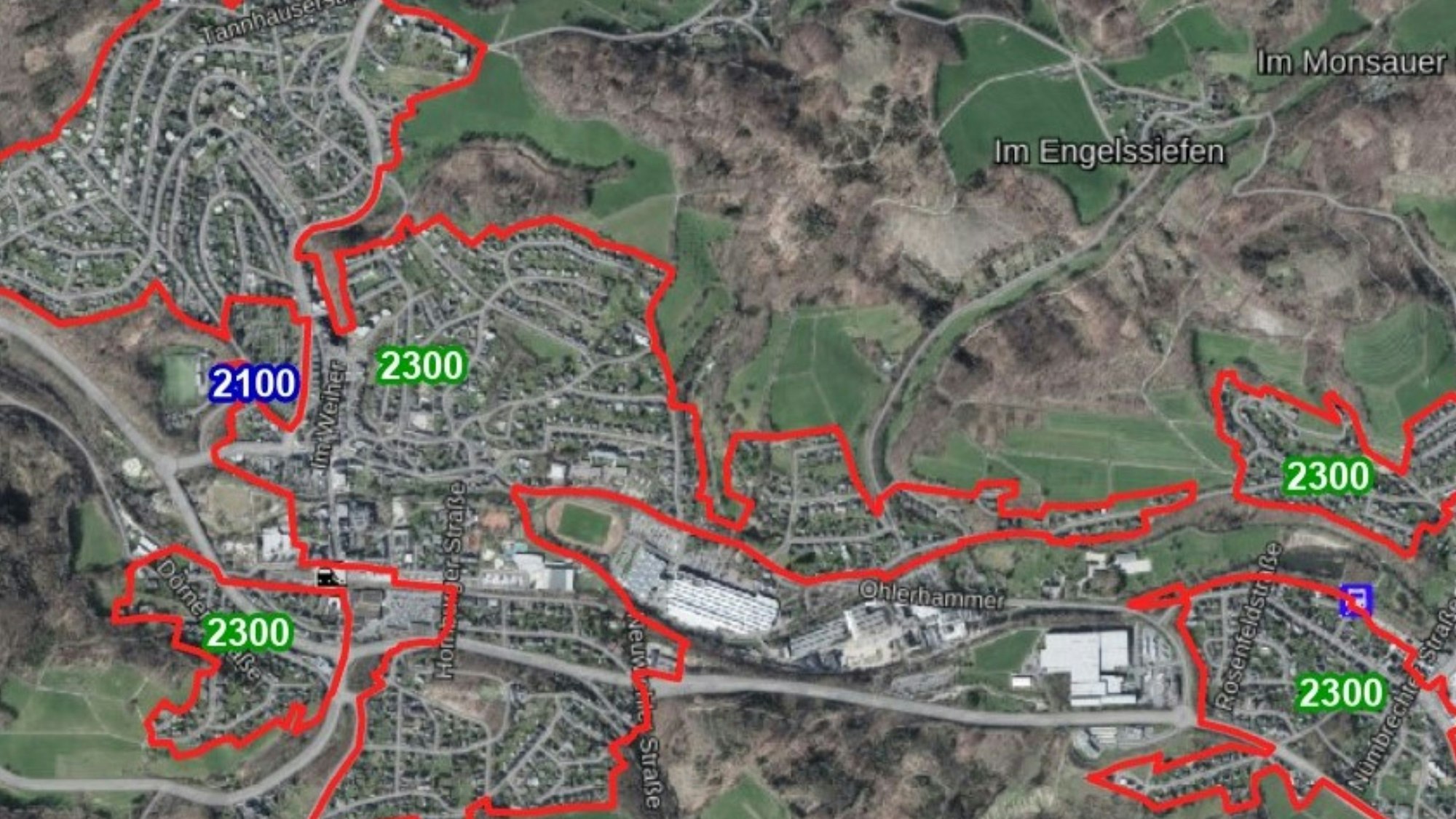 Screenshot von einer Landkarte mit angegebenen Immobilienwerten