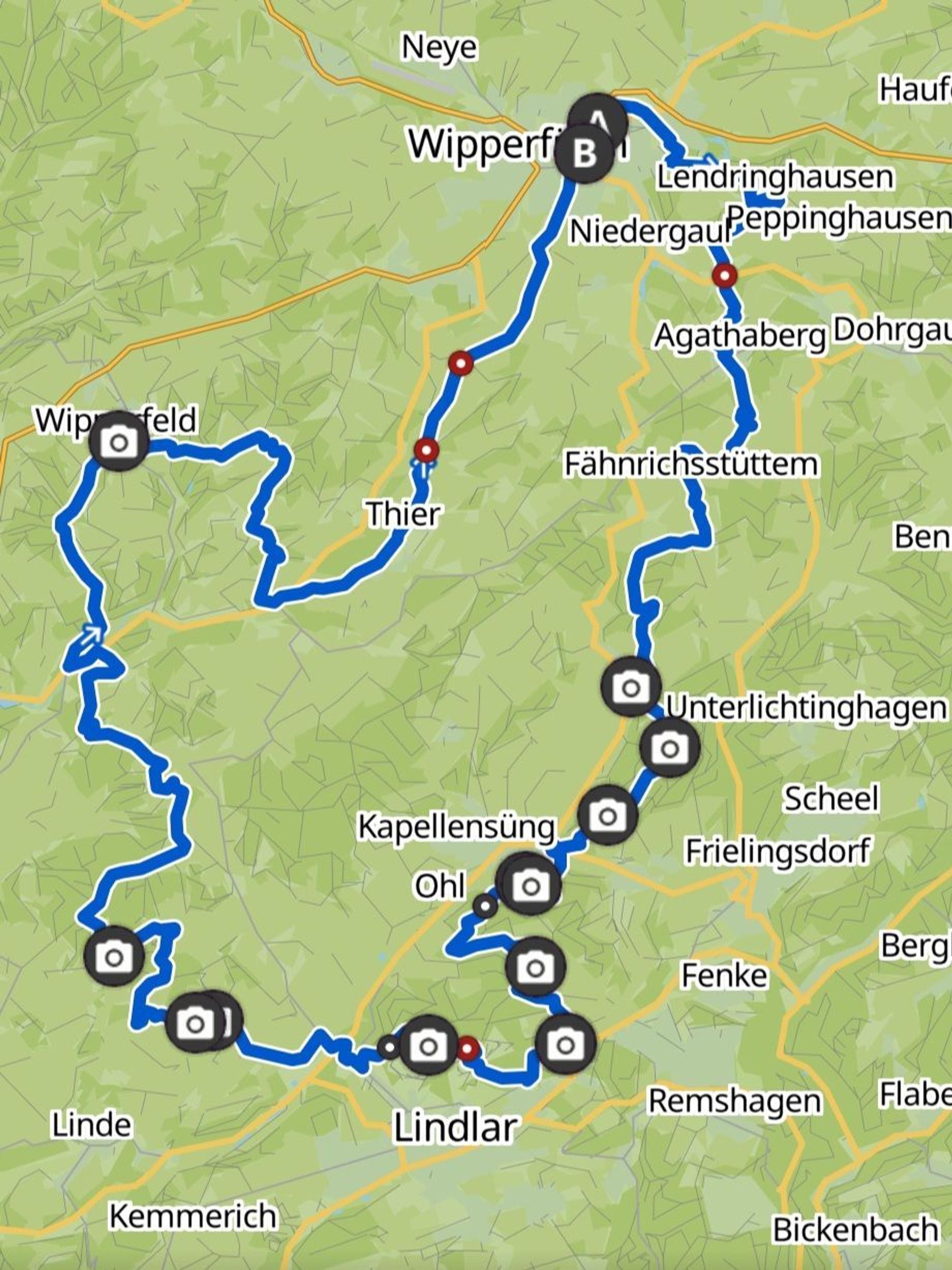 Eine Landkarte zeigt die Strecke der Bergischen 50 an.
