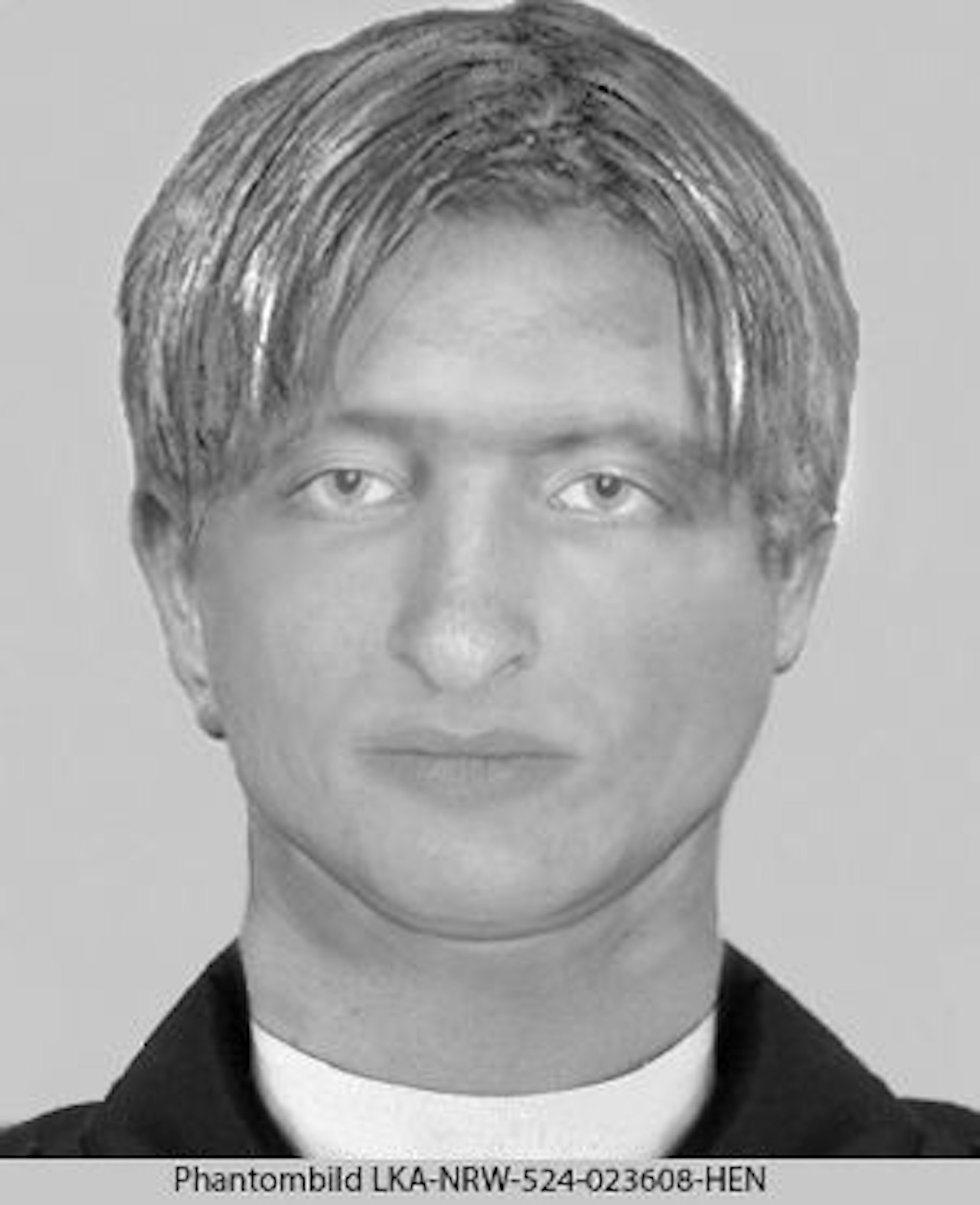 Das Foto zeigt ein Phantombild eines gesuchten Mannes.