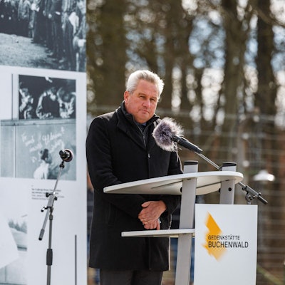 Jens-Christian Wagner, Direktor der Stiftung Gedenkstätten Buchenwald, beim 80. Jahrestag der Befreiung von Buchwenwald im April 2025.