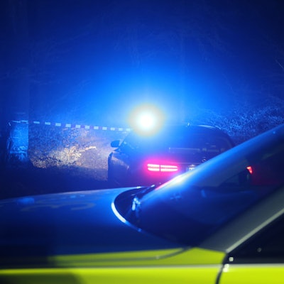 Einsatzfahrzeuge der Polizei bei einem Einsatz an einem Waldstück (Symbolfoto).