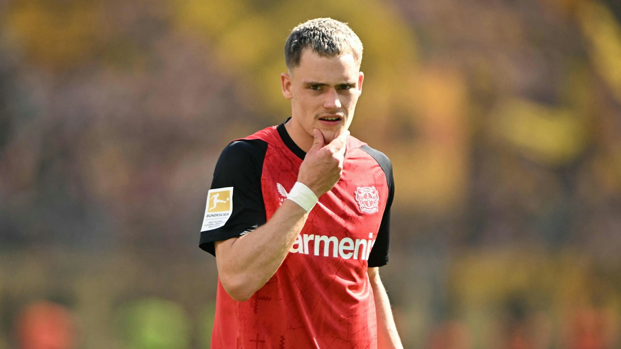 Bayer Leverkusen's German midfielder #10 Florian Wirtz reacts during the German first division Bundesliga football match between Bayer 04 Leverkusen and Borussia Dortmund in Leverkusen, western Germany, on May 11, 2025. (Photo by INA FASSBENDER / AFP) / DFL REGULATIONS PROHIBIT ANY USE OF PHOTOGRAPHS AS IMAGE SEQUENCES AND/OR QUASI-VIDEO