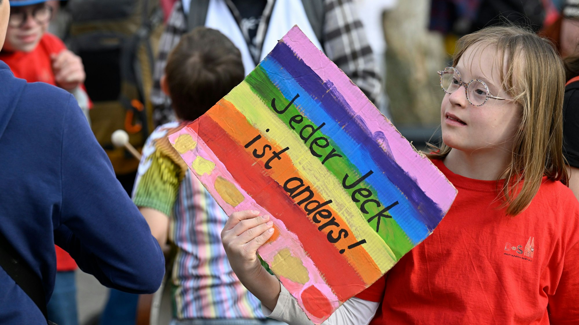 Demonstration für Inklusion und Vielfalt anlässlich des Welt-Down-Syndrom-Tags in Köln.