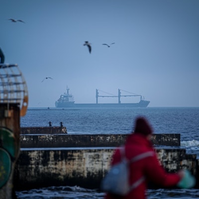 ARCHIV - 22.02.2024, Ukraine, Odessa: Ein Frachter läuft am frühen Morgen aus dem Hafen von Odessa auf das Schwarze Meer aus. (zu dpa: «USA: Russland und Ukraine wollen zivile Schifffahrt absichern») Foto: Kay Nietfeld/dpa +++ dpa-Bildfunk +++