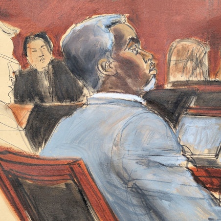 Die Gerichtszeichnung zeigt Sean „Diddy“ Combs, der den Eröffnungsplädoyers am ersten Verhandlungstag vor dem Bundesgericht in Manhattan zuhört.