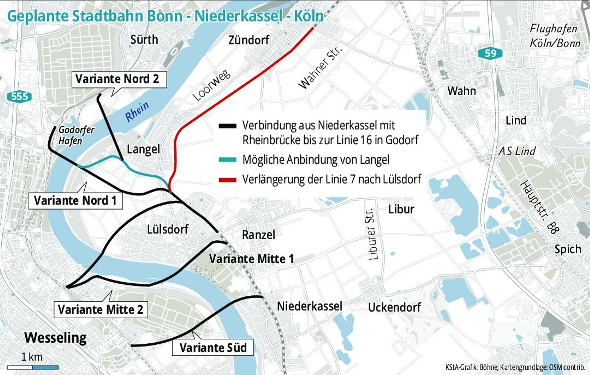 Zu sehen ist eine Grafik, die die vier verschiedenen Varianten für die geplante Stadtbahn zeigt.