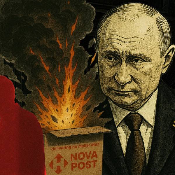 Auf einer Kollage sind Schattenrisse von Männern und das Konterfei von Putin zu sehen.