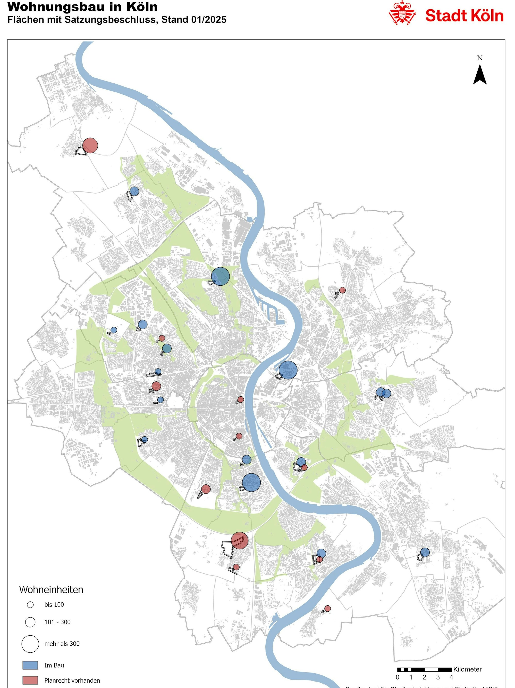 Eine Karte der Stadt Köln mit den geplanten Neubaugebieten.