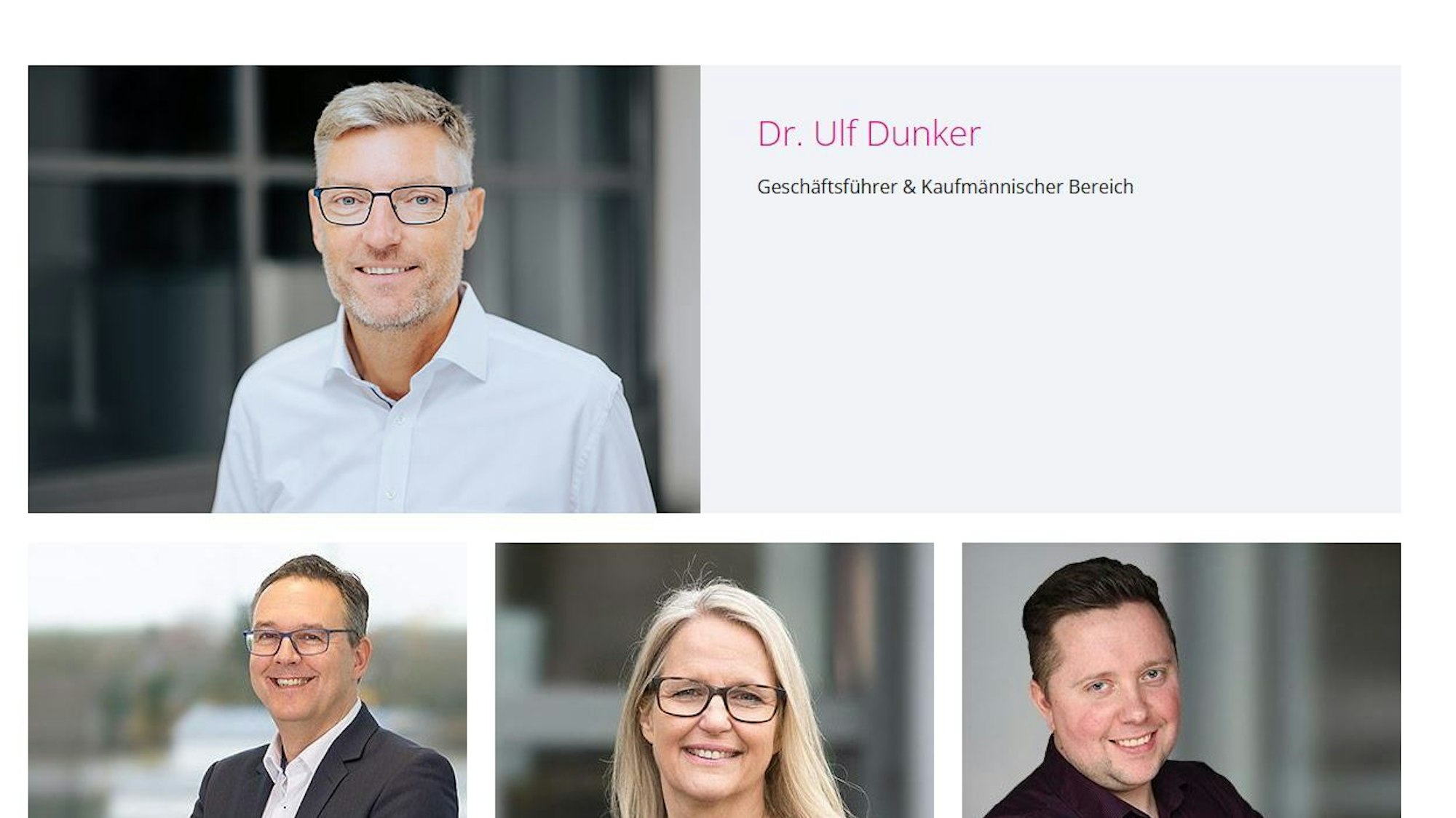 Der geschäftsführer Ulf Dunker (linkes oberes Bild) wurde freigestellt - bei laufendem Gehalt. Screenshot: Ralf Krieger