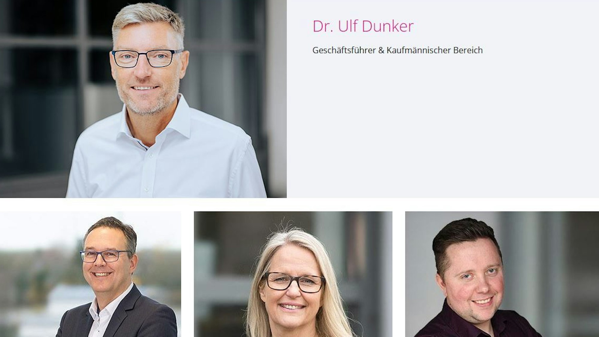 Screenshot mit IVL-Geschäftsführer Ulf Dunker (linkes oberes Bild) sowie Dirk Herzog, Inga Liberty und Carsten Schuckert aus der Führungsebene des IT-Unternehmens