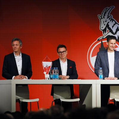 1. FC Köln, MMC-Studios, Mitgliederstammtisch, 12.06.2024, von links: Philipp Türoff, Markus Rejek, Christian Keller, Werner Wolf, Bild: Herbert Bucco