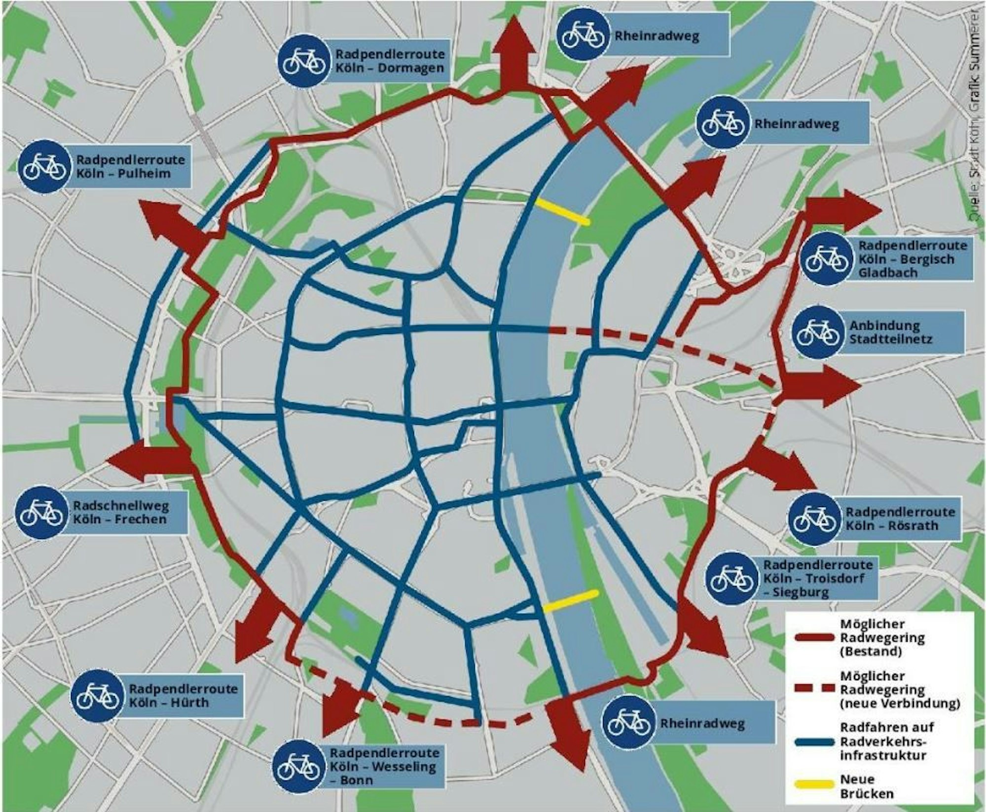 So sieht der geplante Radring rund um Köln aus.