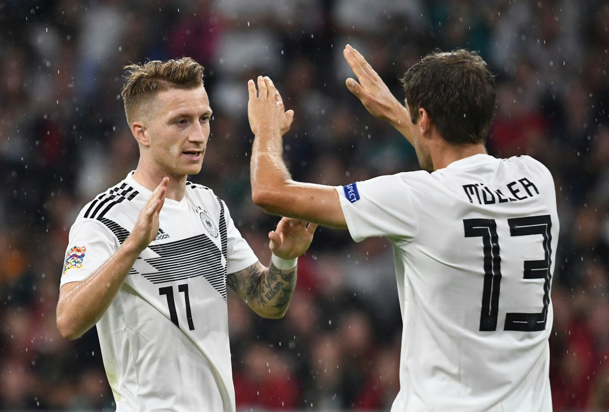 Kennen sich aus der Nationalmannschaft: Marco Reus und Thomas Müller.