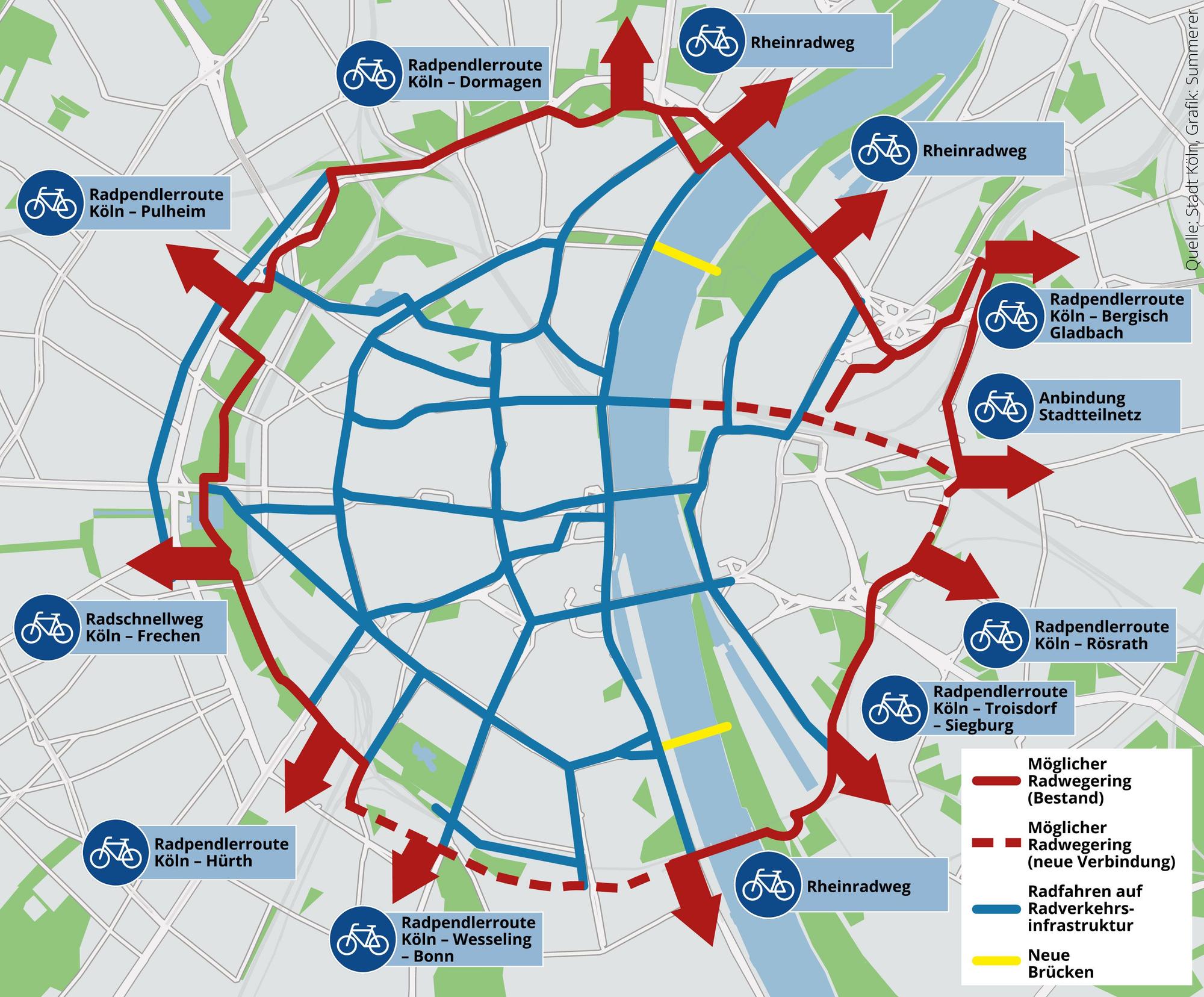 So sieht der geplante Radring rund um Köln aus.
