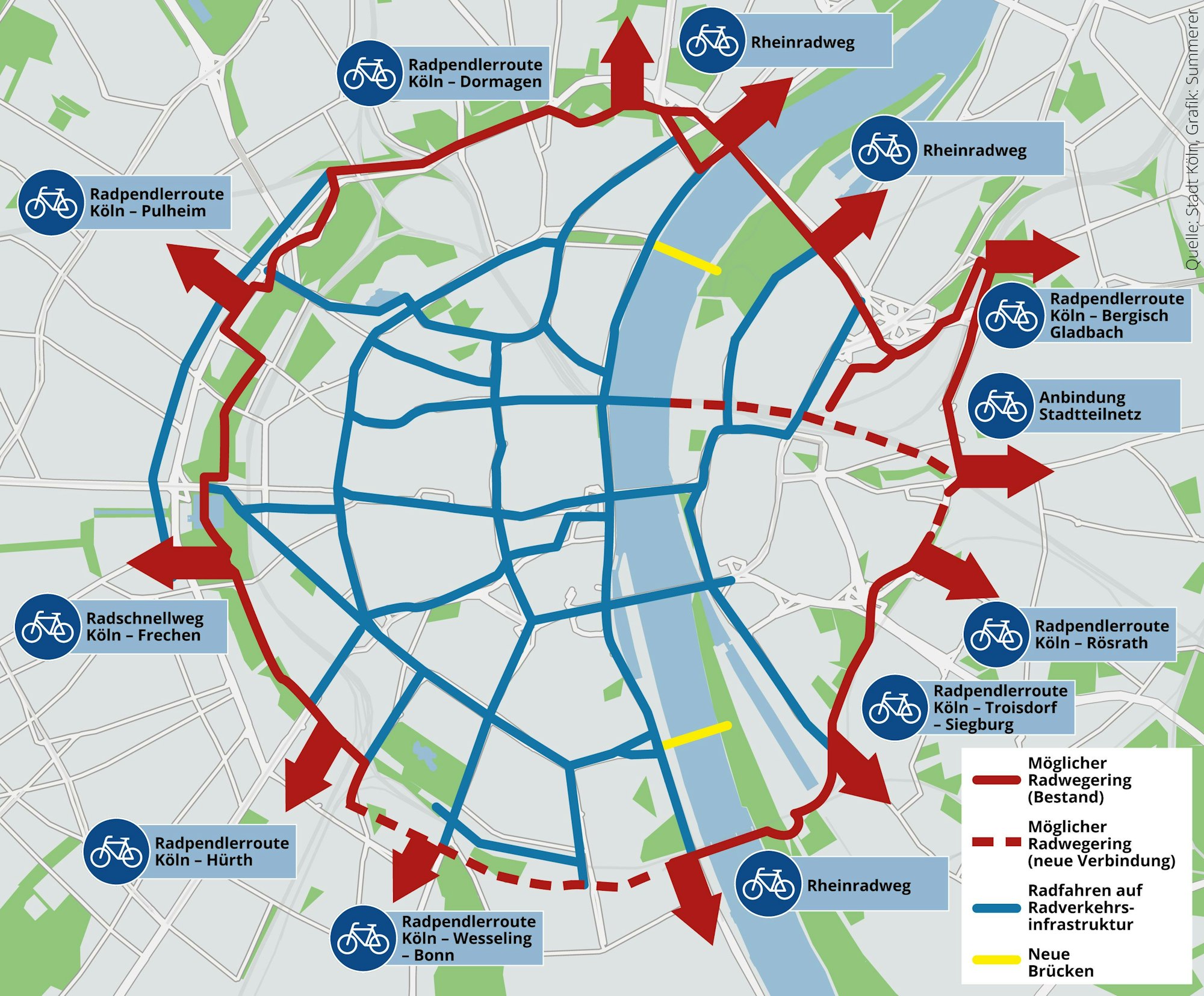 So sieht der geplante Radring rund um Köln aus.