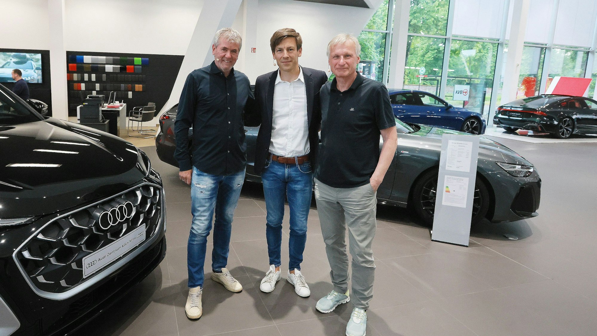 1. FC Köln, FC Talk mit Friedhelm Funkel, 21.05.25, 18.00 Uhr, von links: Friedhelm Funkel, Carsten Wettich, Michael Reschke, Bild: Herbert Bucco