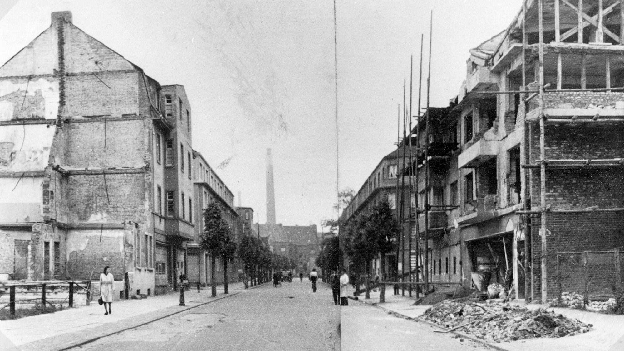 Die Breidenbachstraße in Wiesdorf 1947.