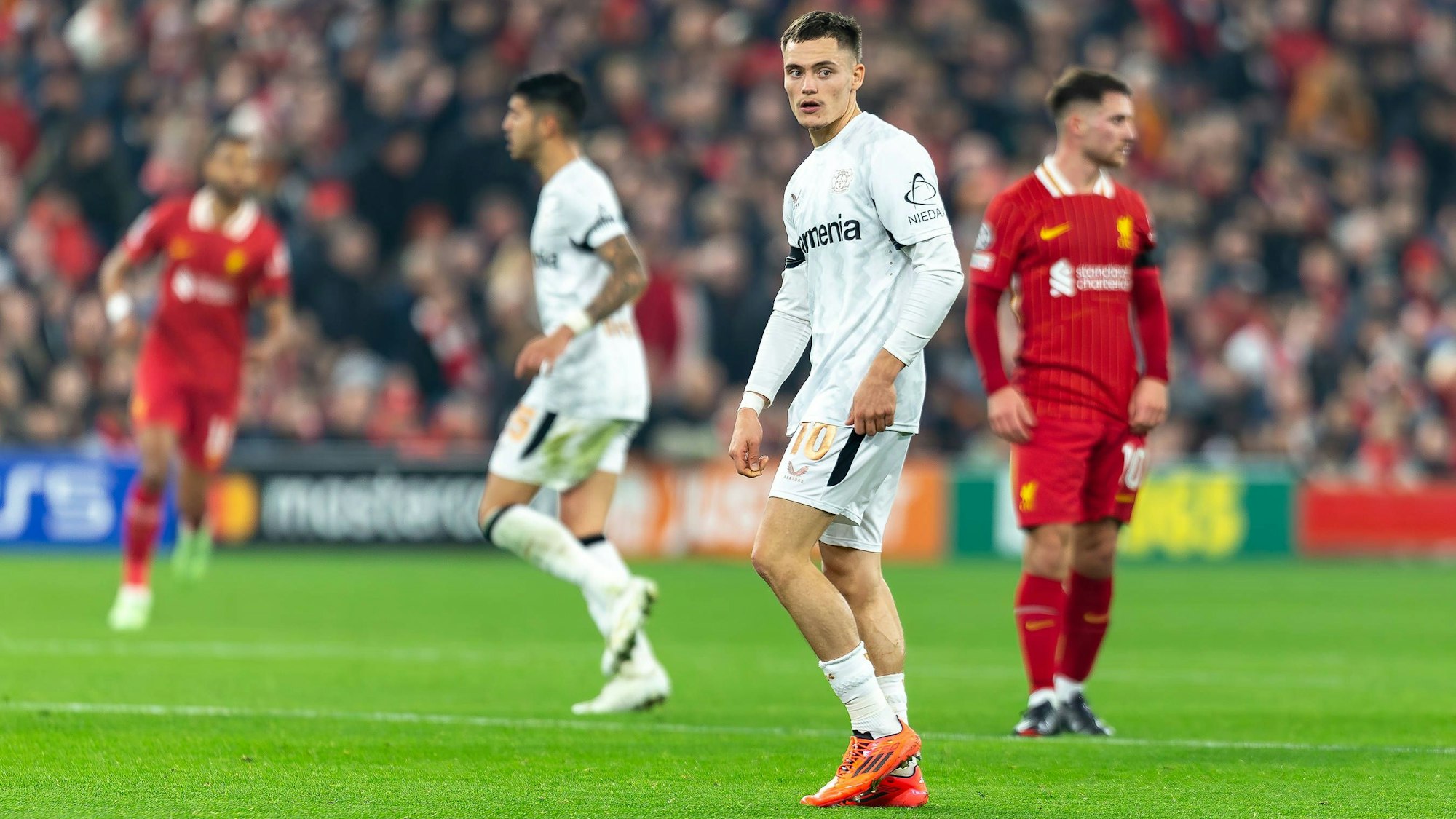 Liverpool v Bayer Leverkusen Champions League 05/11/2024. Bayer Leverkusen midfielder Florian Wirtz 10 during the Champions League match between Liverpool and Bayer Leverkusen at Anfield, Liverpool, England on 5 November 2024. Editorial use only , Copyright: xIanxStephenx PSI-20755-0075