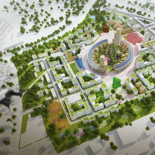 So könnte ein temporäres Leichtathletik-Stadion mit angrenzendem Olympischen Dorf auf dem Kreuzfeld-Gelände im Stadtbezirk Chorweiler aussehen.