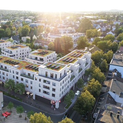 Die geplante Neubebauung an der Ecke Frankfurter Straße/Lindenstraße und dem dahinter liegenden Hof aus der Vogelperspektive.
