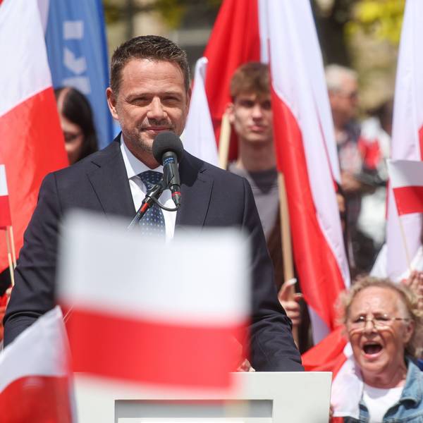 Der Bürgermeister von Warschau und Kandidat der Bürgerkoalition (KO) für die polnischen Präsidentschaftswahlen, Rafal Trzaskowski, auf einer Wahlkampfveranstaltung.