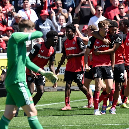 10.05.2025, Fussball-U 19-Bayer 04-Bayern München
mitte: Torschütze Andrea Natali (Bayer)
Foto: Uli Herhaus