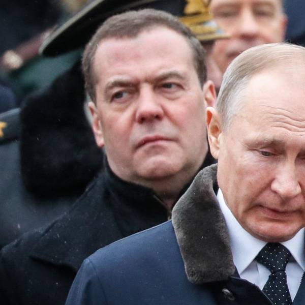 RUSSIA-POLITICS-HISTORY
Russian President Vladimir Putin and Deputy Head of Russia's Security Counsil Dmitry Medvedev (2nd L) attend a wreath-laying ceremony at the Tomb of the Unknown Soldier by the Kremlin wall to mark the Defender of the Fatherland Day in Moscow on February 23, 2020. The Defender of the Fatherland Day, celebrated in Russia on February 23, honours the nation's army and is a nationwide holiday.
YURI KOCHETKOV / POOL / AFP
