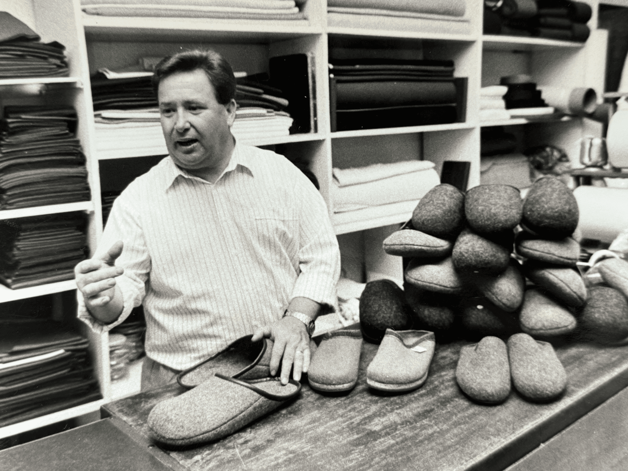Ulrich von Kannen, jahrzehntelang Chef von Filz Gnoss, 1999 mit dem Filzpantoffelagebot.