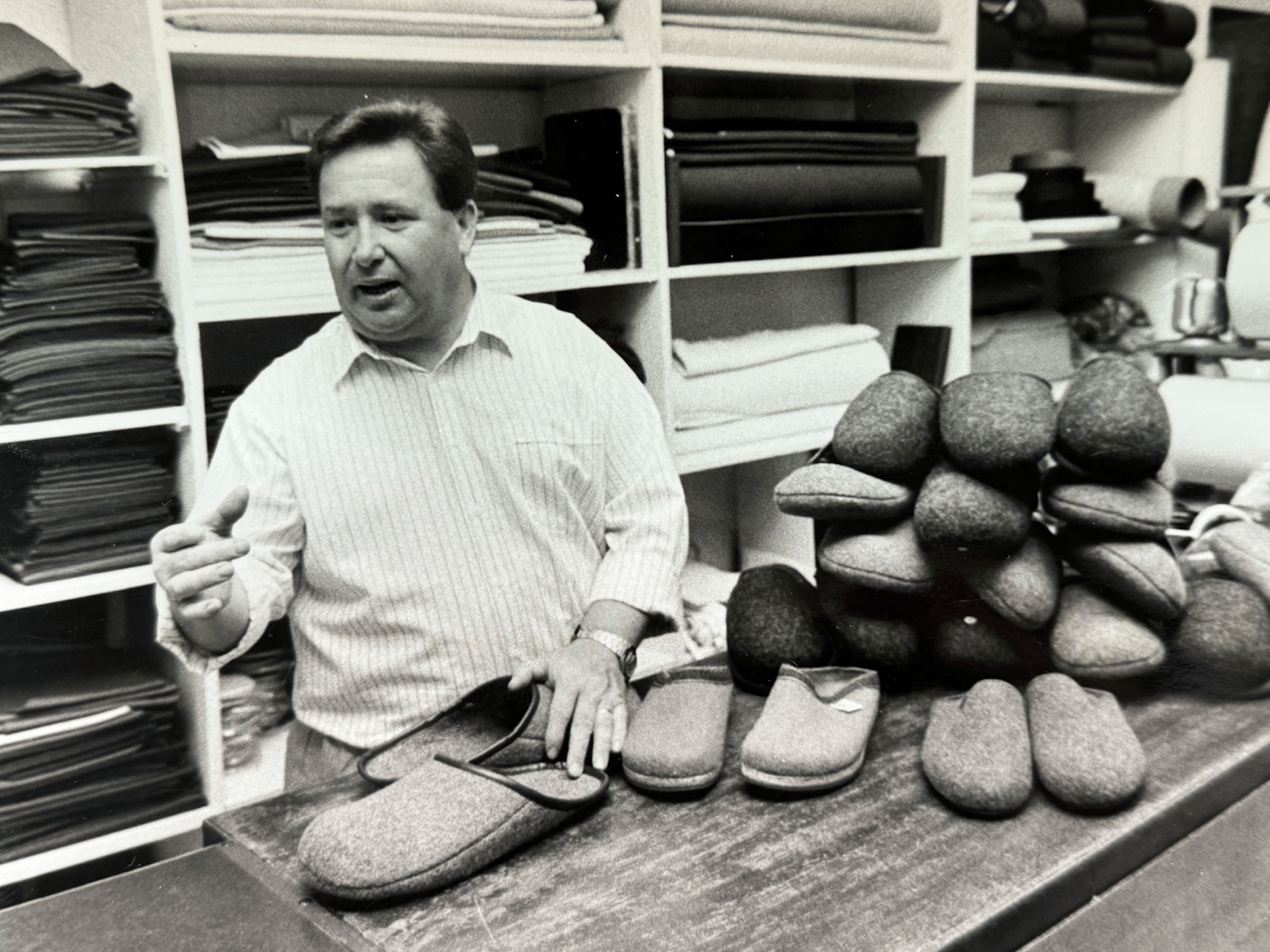 Ulrich von Kannen, jahrzehntelang Chef von Filz Gnoss, 1999 mit dem Filzpantoffelagebot.