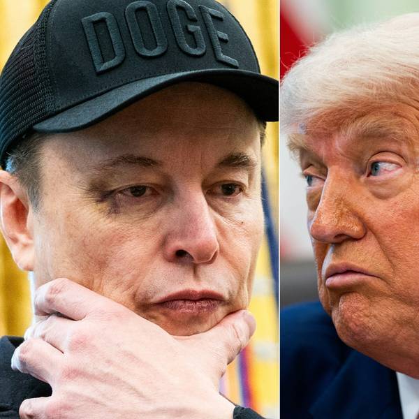 (COMBO) This combination of pictures created on June 03, 2025 shows Elon Musk looks and US President Donald Trump in the Oval Office of the White House in Washington, DC, on May 30, 2025. Tech billionaire Elon Musk on June 3, 2025, hammered the sprawling tax cuts and spending mega-bill that President Trump is trying to muscle through Congress as a "disgusting abomination." "The president already knows where Elon Musk stood on this bill, it doesn't change his opinion. This is one big, beautiful bill, and he's sticking to it," White House Press Secretary Karoline Leavitt told reporters on June 3. (Photo by Allison ROBBERT / AFP)