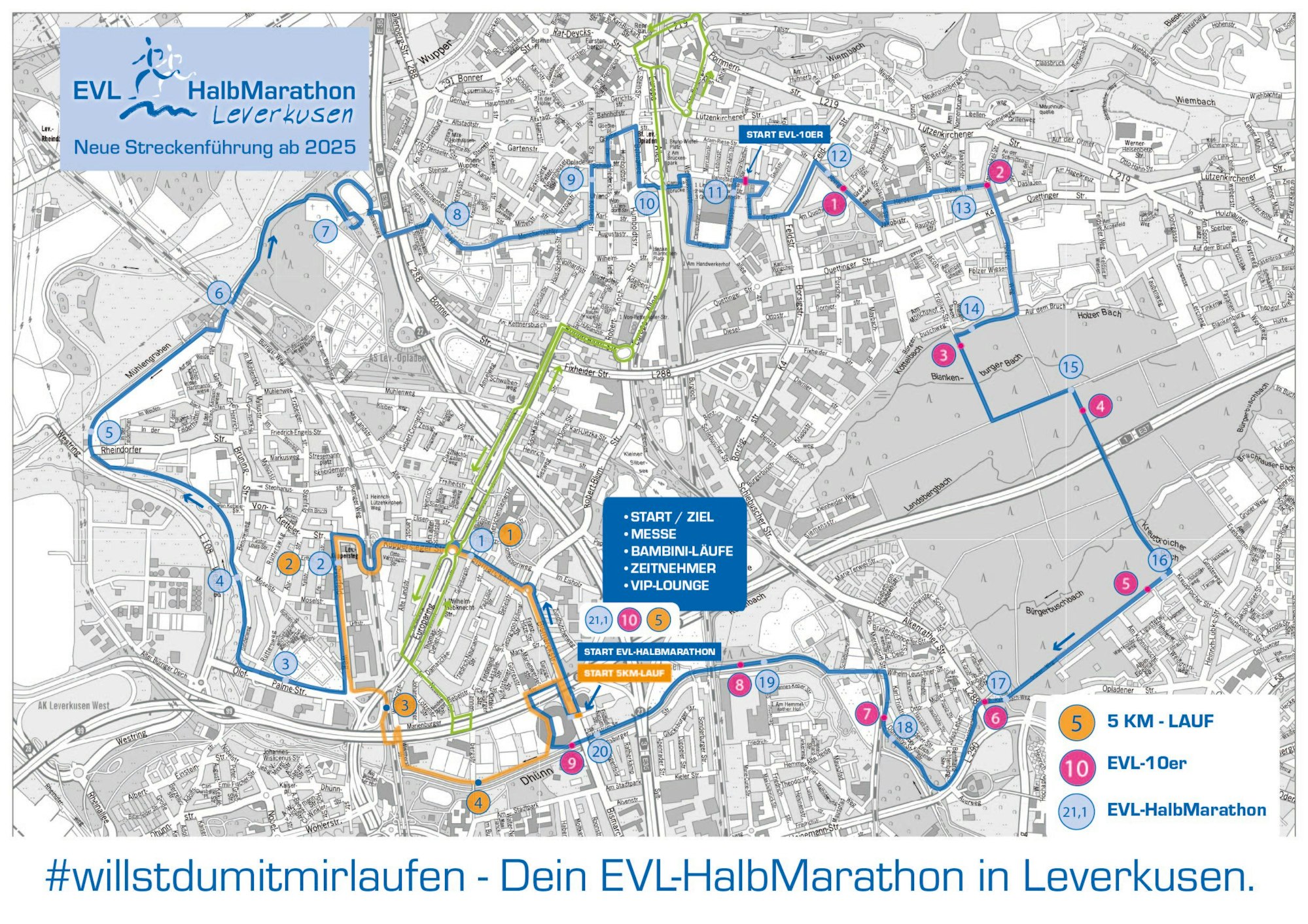 Der Streckenplan des EVL-Halbmarathons 2025.