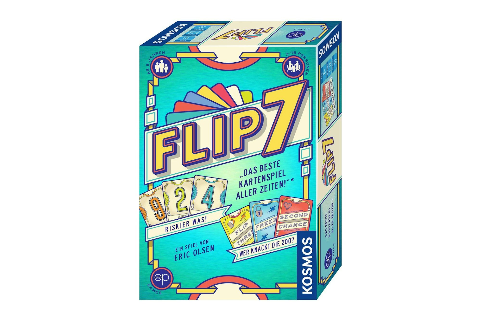 «Flip 7»: Autor: Eric Olsen, Kosmos, ab 8 Jahren, für 3-18 Spielende, ca. 20 Minuten, Preis ca. 15 Euro