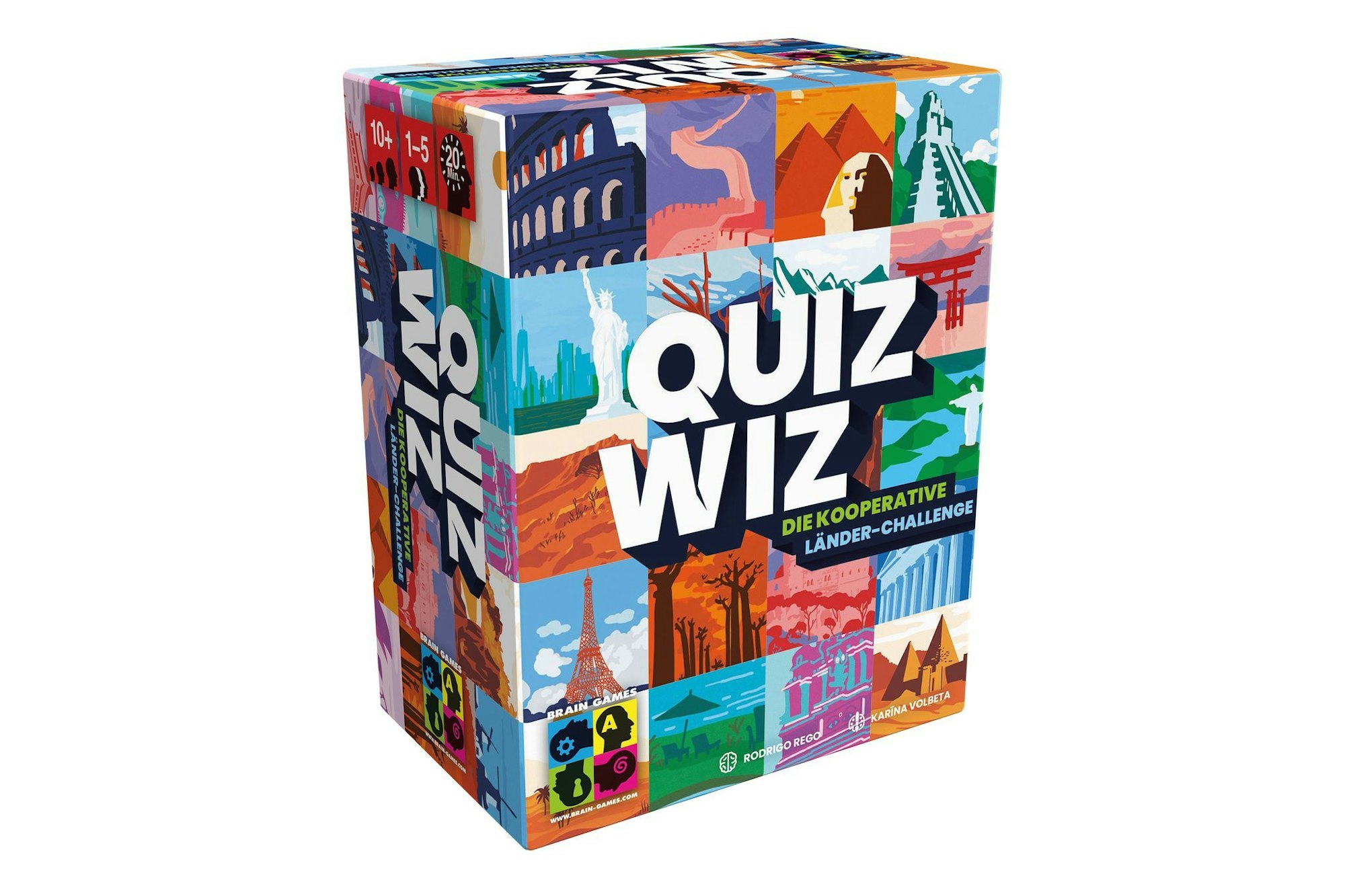 «QuizWiz»: Autor: Rodrigo Rego, Brain Games/Asmodee, ab 10 Jahren, für 1-5 Spielende, ca. 20 Minuten, Preis ca. 20 Euro