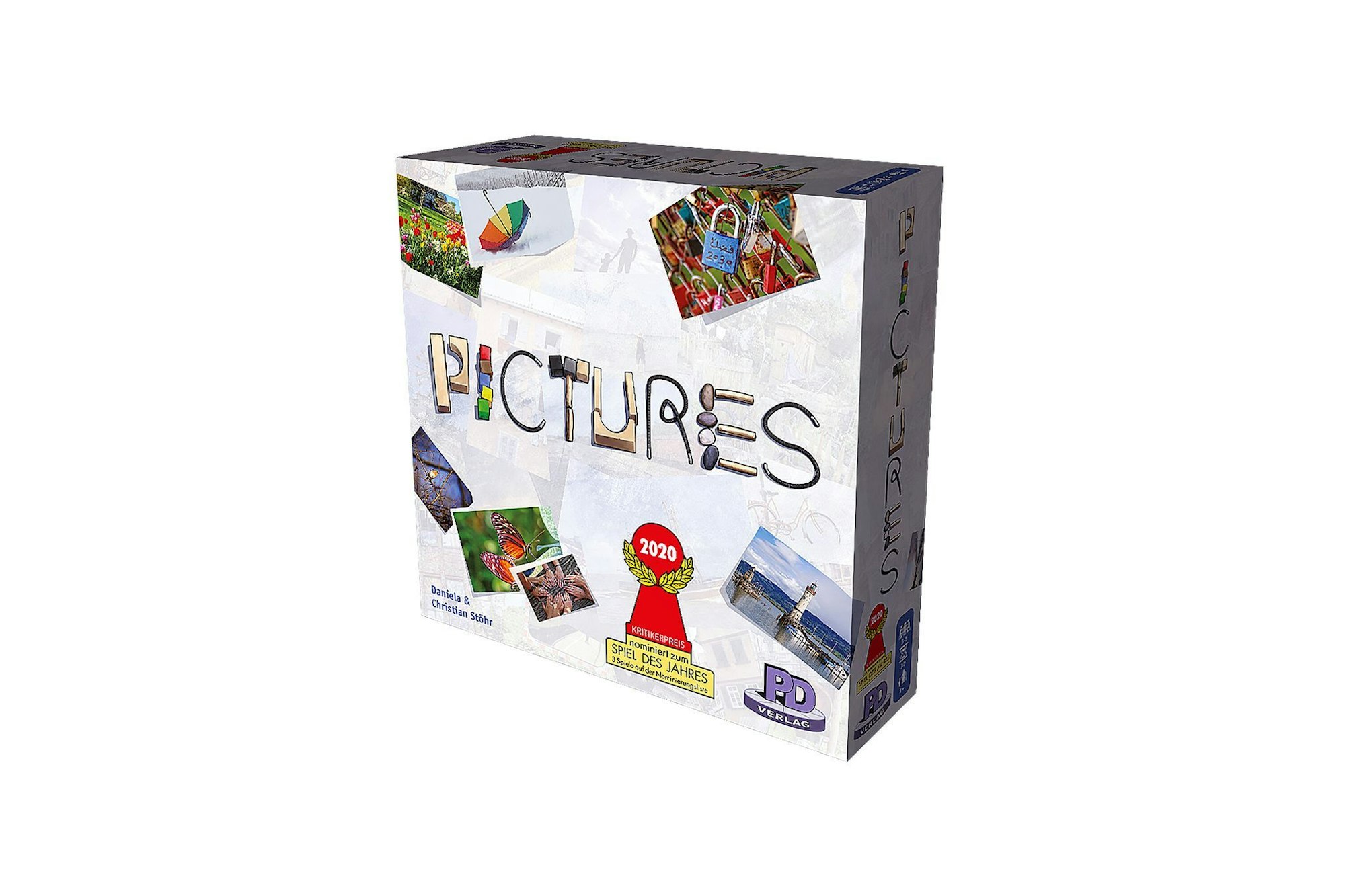 «Pictures», Autor Daniela und Christian Stöhr, PD-Verlag, für 3 bis 5 Spieler, ab 8 Jahre, Einstieg: leicht, Spieldauer ca. 30 Minuten, Preis: ca. 40 Euro.