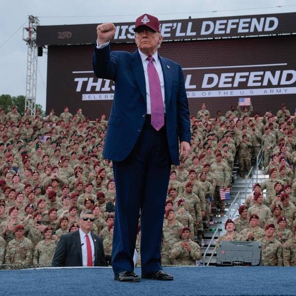 FORT BRAGG, NORTH CAROLINA - JUNE 10: U.S. President Donald Trump pumps his fist as he leaves the stage during a rally with U.S. Army troops on June 10, 2025 at Fort Bragg, North Carolina. Trump is traveling to Fort Bragg Army base to observe a military demonstration and give remarks in honor of the U.S. Armys 250th anniversary. Anna Moneymaker/Getty Images/AFP (Photo by Anna Moneymaker / GETTY IMAGES NORTH AMERICA / Getty Images via AFP)