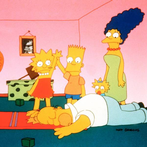«Die Simpsons» Lisa (hinten, l-r), Bart und Marge stehen hinter Vater Homer (vorne) in einer Szene der ersten Staffel der Serie. +++ dpa-Bildfunk +++