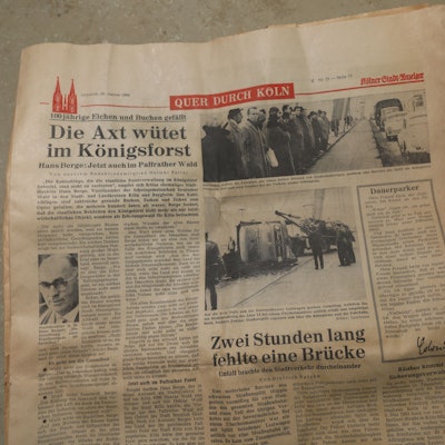 Die lokale Titelseite vom 26. Januar 1966: Es ging um Kahlschlag im Königsforst und einen umgekippten Laster auf der Severinsbrücke.