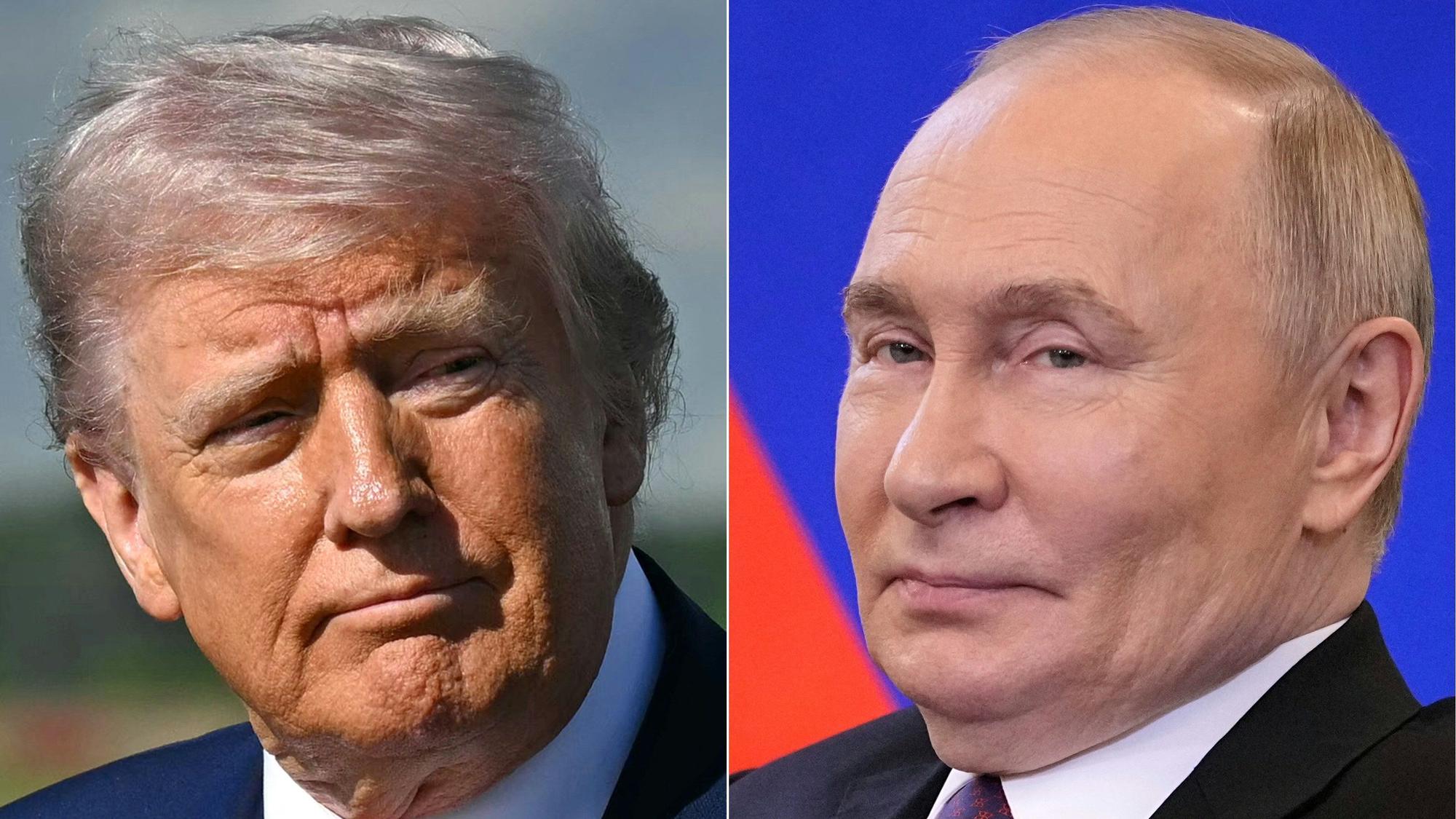 (COMBO) This combination of pictures created on June 04, 2025 shows, L/R, US President Donald Trump in Morristown, New Jersey, May 23, 2025, and Russian President Vladimir Putin at the Kremlin in Moscow on May 28, 2025. US President Donald Trump said he spoke to Russian counterpart Vladimir Putin Wednesday about Ukraine and Iran, warning that the Kremlin leader had "very strongly" pledged to respond to Kyiv's stunning drone attack on Russian bombers. Trump said that there was no "immediate peace" on the horizon in Ukraine -- which Russia invaded in 2022 -- following what he described as a one hour and 15 minute call with the Russian president. (Photo by SAUL LOEB and Pavel Bednyakov / various sources / AFP)