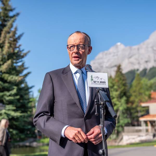Bundeskanzler Friedrich Merz (CDU) spricht beim Pressestatement vor dem beim G7-Gipfel in der Pomeroy Kananaskis Mountain Lodge.