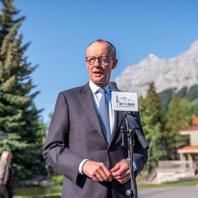 Bundeskanzler Friedrich Merz (CDU) spricht beim Pressestatement vor dem beim G7-Gipfel in der Pomeroy Kananaskis Mountain Lodge.