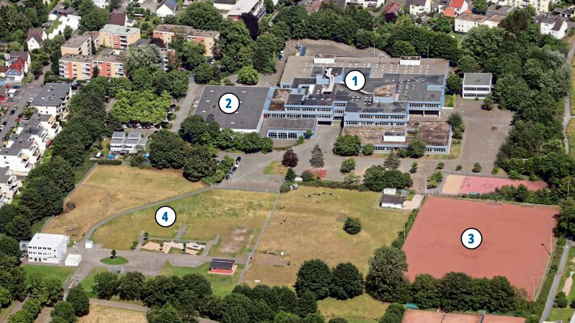 Luftbild zeigt die Verteilung der Einrichtungen.