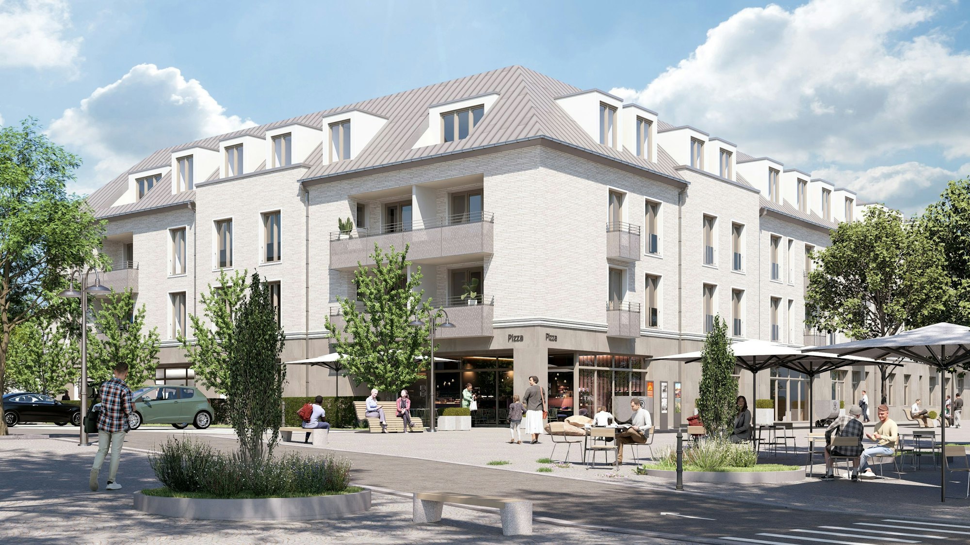 Das Bild zeigt die Visualisierung eines Wohn- und Geschäftshauses, das am Bleibergplatz in Mechernich errichtet werden soll.